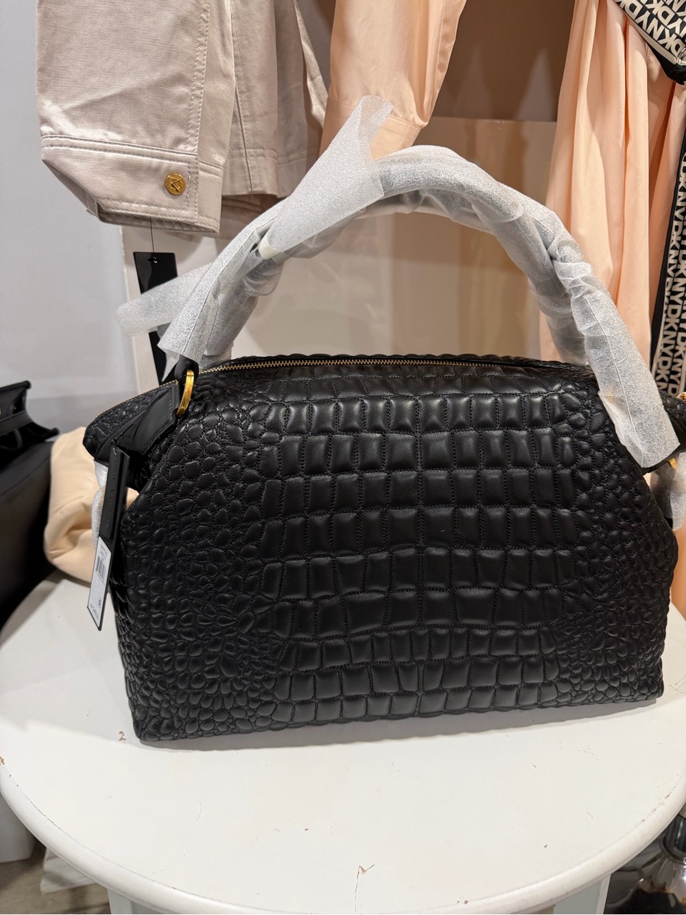 Donna Karan Black Croc-Embossed Dome Satchel